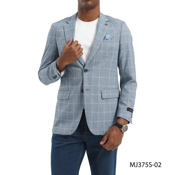 Indigo Windowpane Notch Lapel Tazzio Slim Fit Men's Jacket - Picture 2 of 2